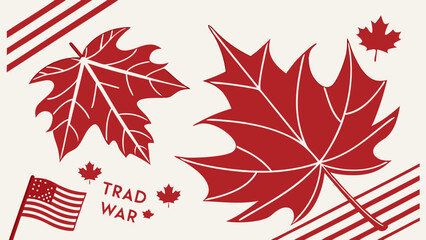 Red Maple Leaves and Flag Design Autumn Fall Patriotism National Symbols.