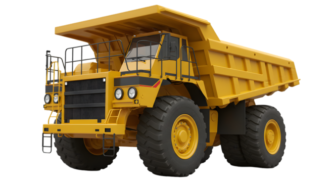 Yellow Mining Truck Isolated 3D Render Transparent Background