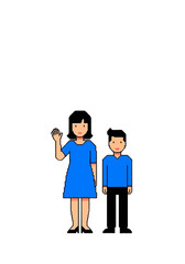 Fototapeta premium Cute Pixel Art Woman and Child Waving Hello
