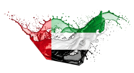 The united arab emirates flag is represented by a splash of colorful paint, isolated on transparent background, symbolizing the nations vibrant culture and rich history with a modern twist