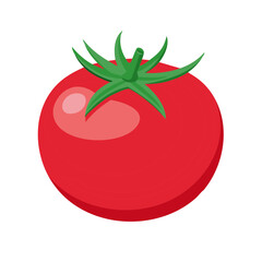 Isometric illustration of a red tomato with green leaves on the top