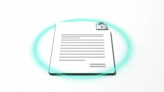 Immutability: Document Halo forms while a tile slides beneath a transparent seal; a lock chip clicks in at the corner and an immutable ring completes, advertising tamper resistance with tasteful, text