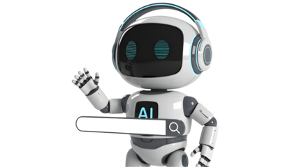 Futuristic AI robot ready to answer your questions, find answers with this modern assistant, innovative tech for your search and chatbot needs