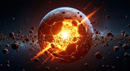 Cosmic Cataclysm - A Planets Fiery Demise Amidst Asteroid Debris.