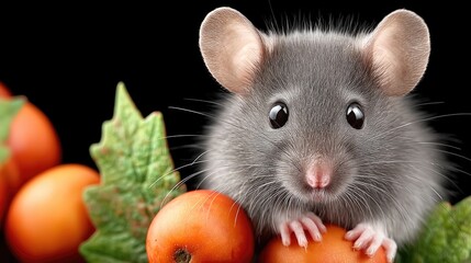 Adorable halloween-themed animal with autumn berries and leaves for seasonal decoration or advertising