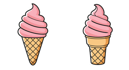 Two pink swirled soft serve ice cream cones illustration
