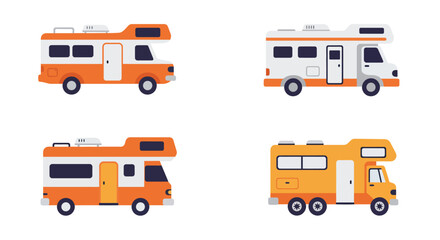Colorful cartoon rv vehicles isolated on a white background illustration