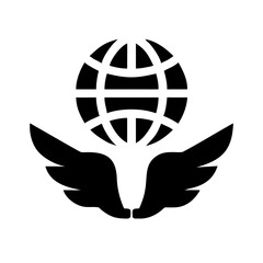 Globe with wings representing worldwide travel