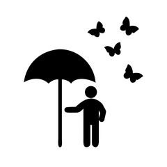 Person with umbrella and butterflies illustration