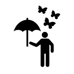 Man with umbrella and butterflies illustration
