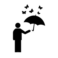 Person with umbrella and butterflies