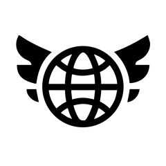 Globe with wings icon, representing global reach