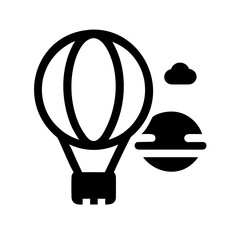 Line art of a hot air balloon with sun