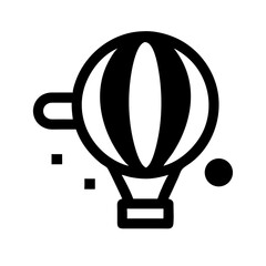 A black and white illustration of a hot air balloon