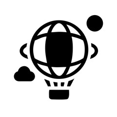 A black and white illustration of a globe air balloon