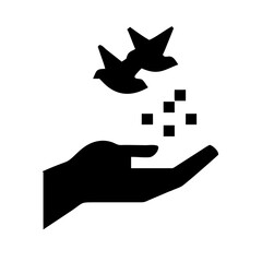 A black and white illustration of hand releasing birds