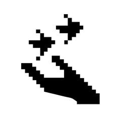 Pixelated hand reaching for two stars