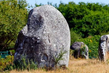 Carnac is famous as the site of more than 10000  Neolithic standing stones, also known as menhirs. Carnac. France.