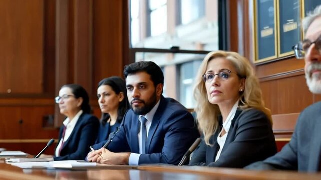 Business meeting in formal conference room