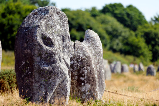 Carnac is famous as the site of more than 10000  Neolithic standing stones, also known as menhirs. Carnac. France.