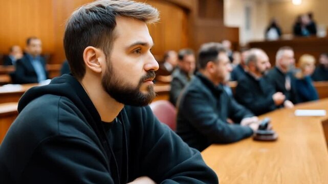 Man listening in auditorium, attentive audience, professional event, suitable for business articles or educational publications