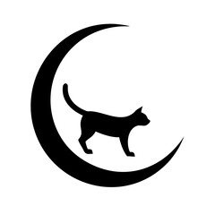 Silhouette of a cat walking on a crescent moon shape