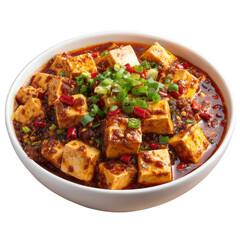 Fototapeta premium Mapo Tofu, Chinese cuisine, angle view, ultra realistic food photography [Transparent Background PNG].