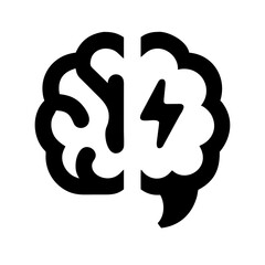 Black and white brain with lightning bolt