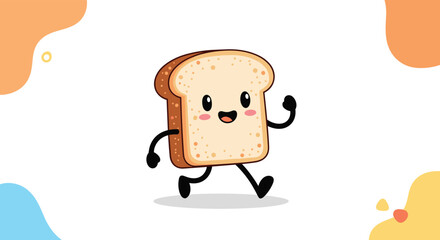 This is a cute cartoon slice of bread with arms and legs running and smiling.