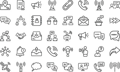 Communication And Chat Symbols icon set. With Message Call, communication, chat, message, talk, call, connection, email, network, speech And Connection Design Vector Icon Set On White Background