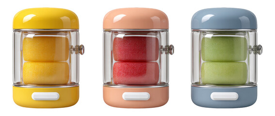 Colorful Transparent Containers with Sponges in Modern Design