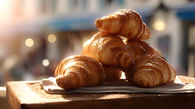 Delicious croissants bakery fresh golden brown baked goods breakfast pastries french food photography .