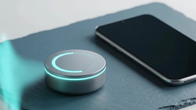 Edge Device Management: OTA Update Success visualized as a phone sends a gentle wave to a sensor puck; the device ring finishes at twelve o&rsquo;clock and a check locks, asserting remote trust without UI 