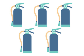 Fototapeta premium Seamless pattern of blue and teal fire extinguishers on a white background for safety