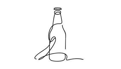 Minimalist continuous line drawing of green beer on white background