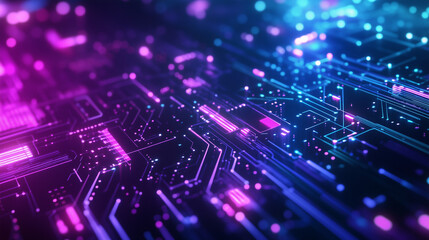 Obraz premium Abstract digital technology background with glowing circuits and copy space