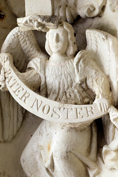 Royal Abbey of Fontevraud. Carved capital. Angel. Pater Noster. . Fontevraud. France.