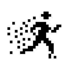 Pixelated running figure, a digital art icon