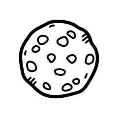 Hand Drawn Outline of a Round Cookie with Chocolate Chips on a Transparent Background Simple Flat Doodle Style