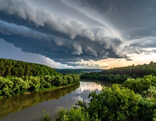 Dramatic clouds over a river valley