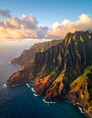 Dramatic coastal cliffs at sunset