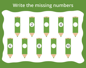 Write the missing numbers in the pencil. Children's educational game. Score 1-10.