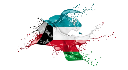 Kuwait flag in the form of a splash of paint isolated on transparent background, representing the nations rich heritage, resilience, and aspirations, ideal for themes related to middle east, patriotis