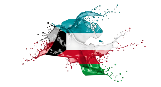 Kuwait flag in the form of a splash of paint isolated on transparent background, representing the nations rich heritage, resilience, and aspirations, ideal for themes related to middle east, patriotis