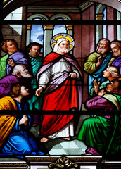 Obraz premium Saint Louis church. Stained glass. jesus and his apostles. La Roche sur Yon. France.