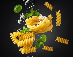 pasta on the black background 