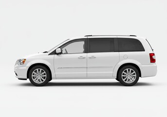 Studio shot of a white minivan car isolated on a white background offering a clean and modern