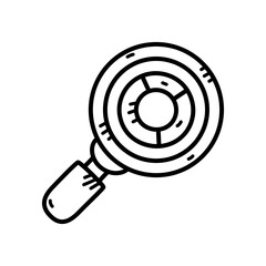 Hand Drawn Outline Illustration Of A Magnifying Glass Focusing On A Circular Diagram With Segments On A Transparent Background Business Analytics Concept