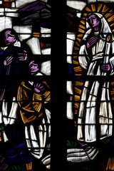 Obraz premium Basilica of Saint Anne of Auray. Stained glass. Yves Nicolazic and the statue of Saint Anne. France.