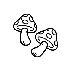 Hand Drawn Outline Illustration of Two Spotted Mushrooms on a Transparent Background Simple Spring Doodle Art